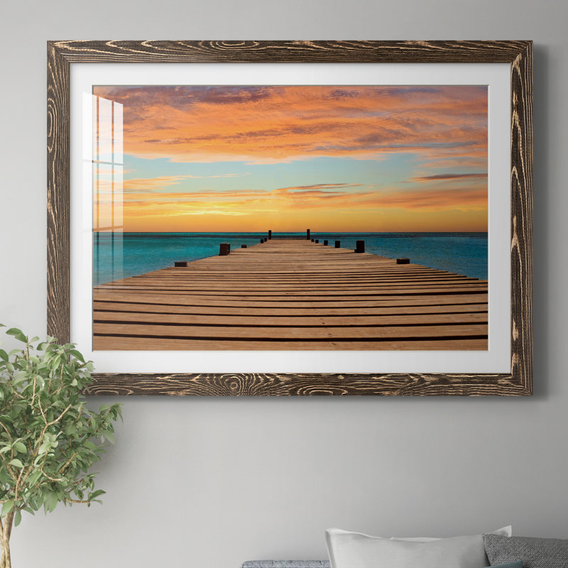 «Aruba Sundown» par J Paul, reproduction d'art graphique sur papier encadrée, Encadré de bois de noyer