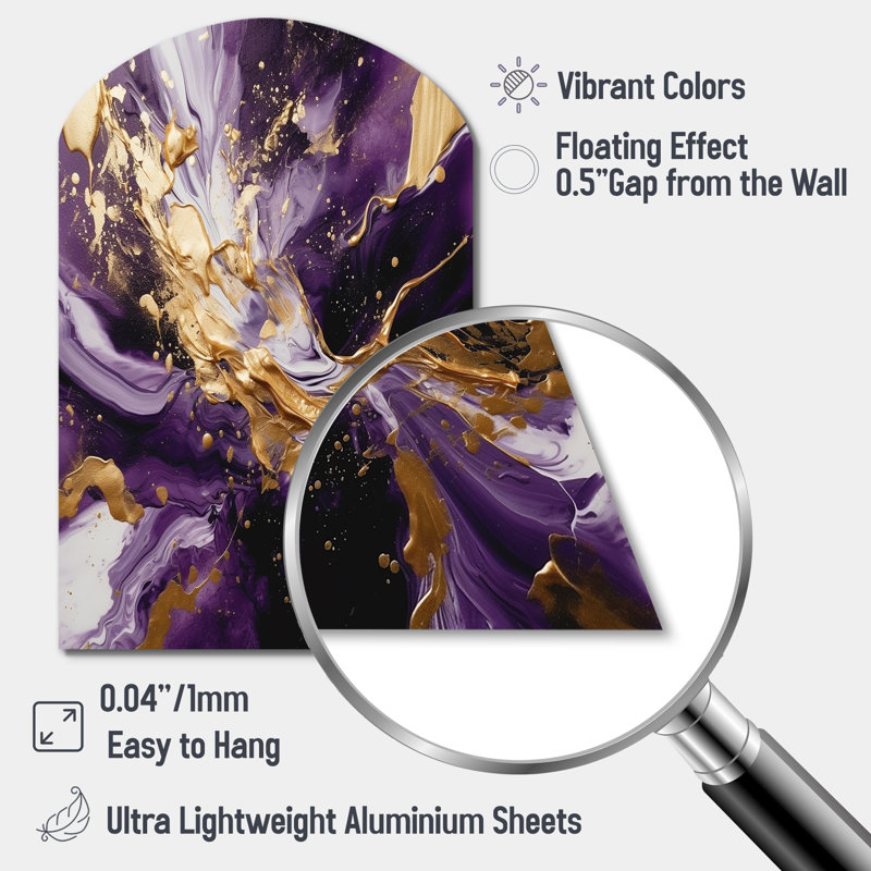 Mauve et or liquide Magic III - décoration murale irrégulière en forme d'arche abstraite, H 34 po x l 25 po