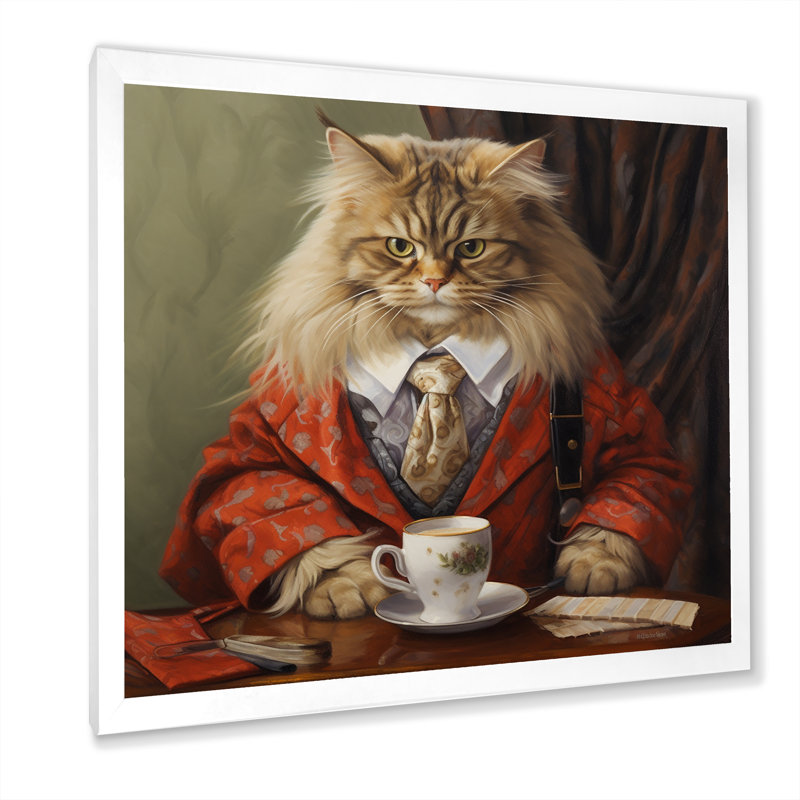 Chat blanc sibérien en costume élégant I, H 30 po x l 30 po x P 1 po, Cadre simple blanc