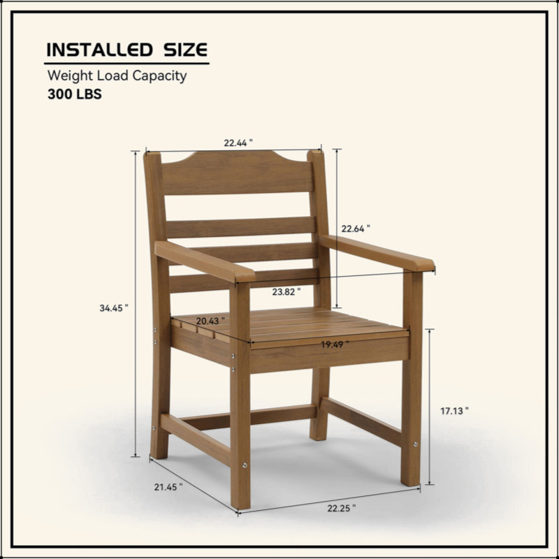 Chaise de salle à manger de patio avec ensemble de 2 accoudoirs, matériau HIP avec chaise imitation grain de bois texturé