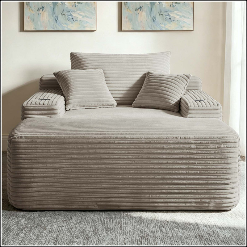 Méridienne convertible avec tissu moelleux, porte-gobelet et aucun assemblage requis, Café