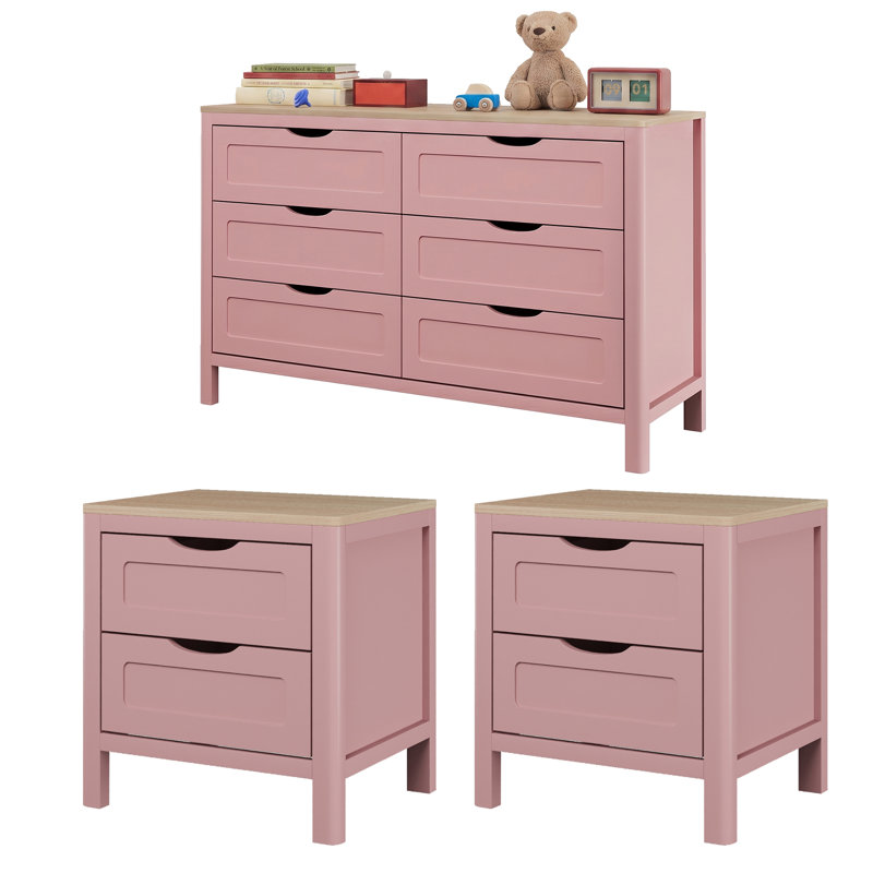 Ensemble de rangement de chambre à coucher moderne Abra (ensemble de commode à 6 tiroirs et table de chevet à 2 tiroirs)
