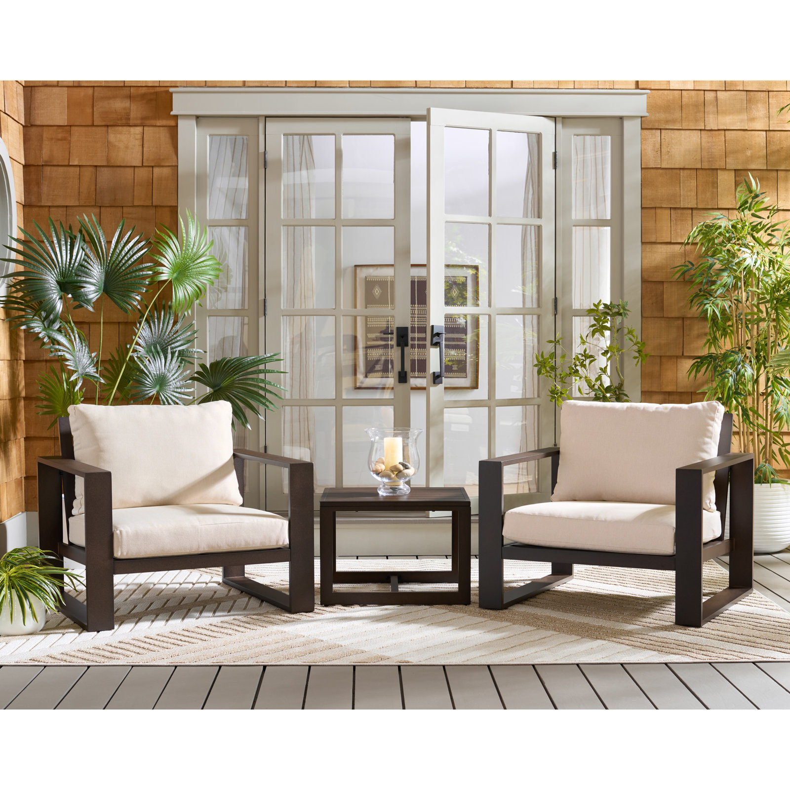 Dwyer 3 Piece Aluminum Outdoor Lounge Set, Brown