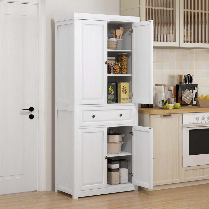 Armoire de rangement de 72,5 po de hauteur, garde-manger autoportant avec 4 portes et tablettes réglables pour la salle à manger