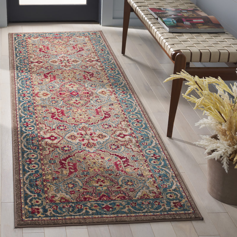 Bisen Performance Oriental Rug, Runner 2'6" x 8', Taupe/Blue