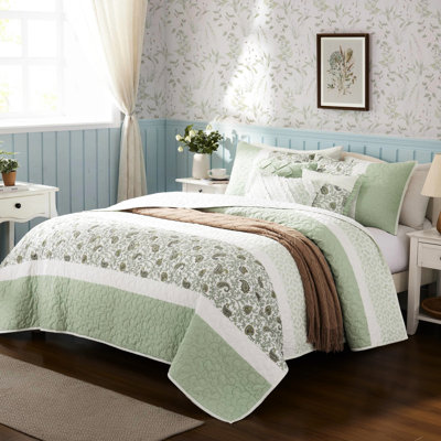 6 courtepointe en coton avec coussins décoratifs très grand / très grand sauge