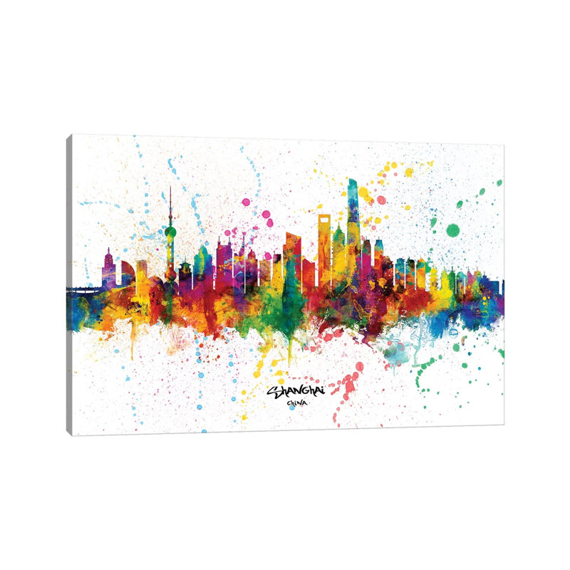 Shanghai China Skyline Splash by Michael Tompsett - Wrapped Canvas Print, 66.04 cm H x 45.72 cm W x 3.175 cm D