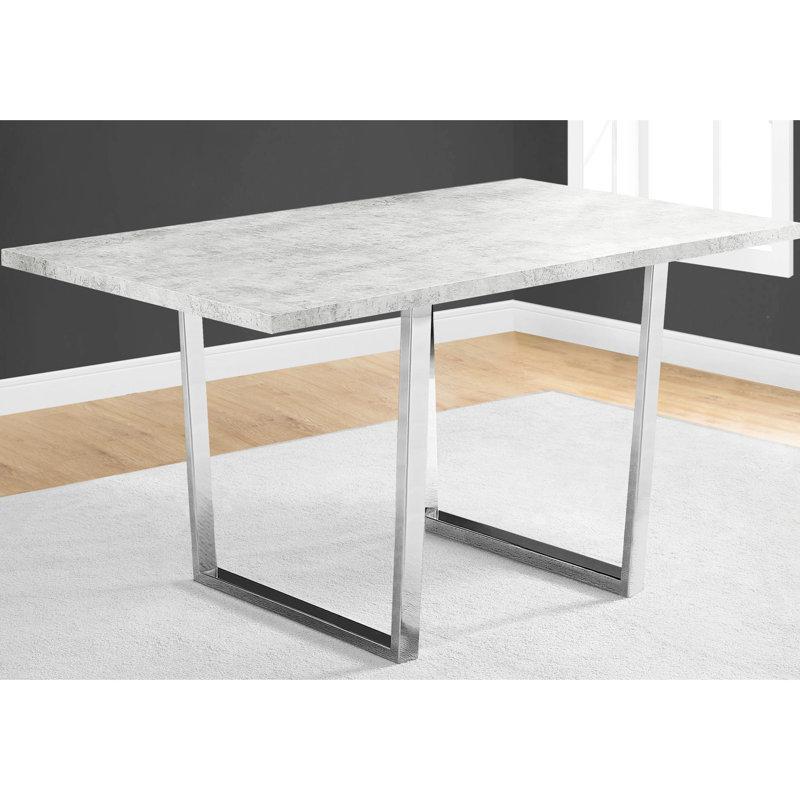 Table rectangulaire moderne pour la salle à manger, surface en stratifié gris et pieds en métal en stratifié, pieds décontractés
