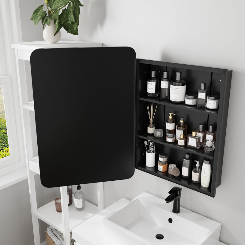 Surface-mounted/Recessed Mirror Cabinet with Mirror with Adjustable Shelf, 28" H x 20" W x 5" D