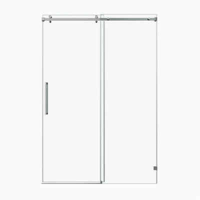 48x76" Fixed & Sliding Shower Door, Square Tube Hardware, Clear Glass Shower Door, 3/8″ (10mm) SGCC Tempered Glass, Stainless Steel, Brushed