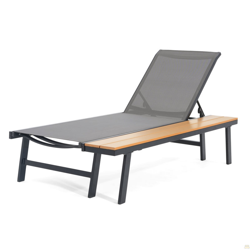 Chaise Lounge With Attached Wood Side Table, 1Pc