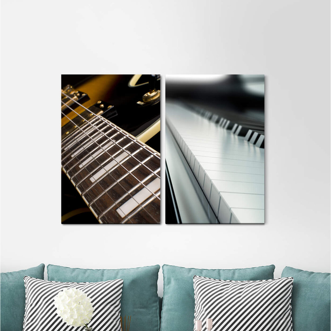 2-tlg. Leinwandbilder-Set - Fotografie „Guitar Strings Music Piano Keys”