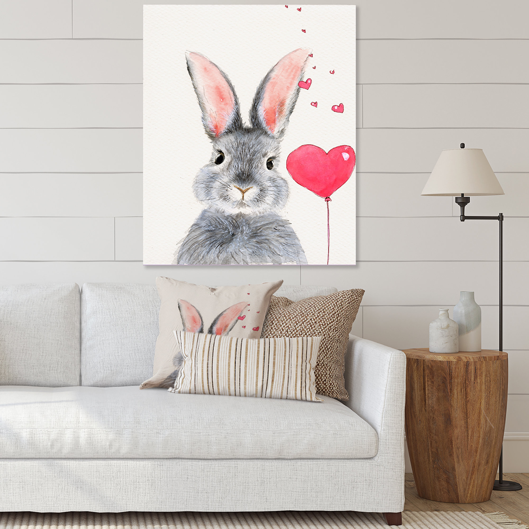 East Urban Home Cute Fluffy Gray Rabbit with Red Heart Print on Canvas  Wayfair