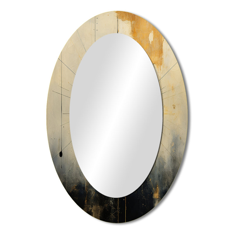 Experiencing Multi-Dimensionality Vintage Gold - Abstract Oval Decorative Mirror On Metal, 36" x 24"