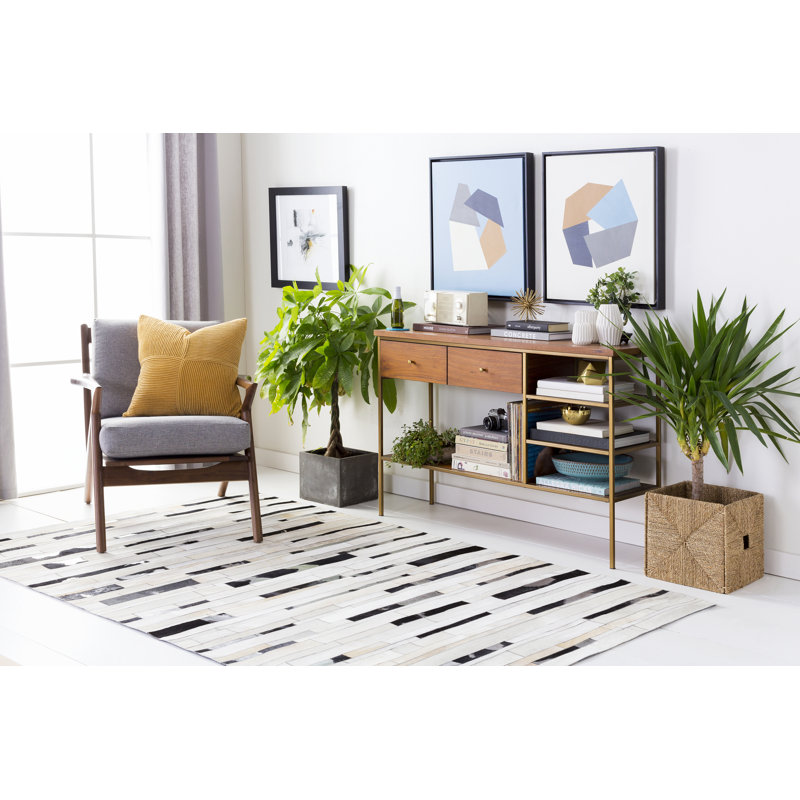 Trail Geometric Area Rug in Brown/Silver/Ivory, Square 8' x 8'