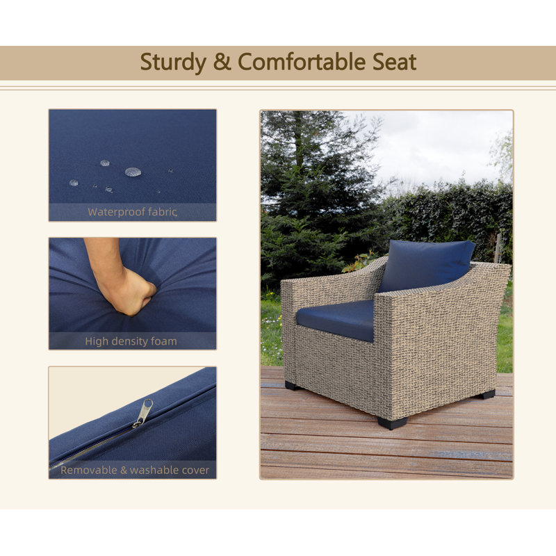 Raian Wicker 2 - Person Patio Conversation Sets with Cushions, White, Blue