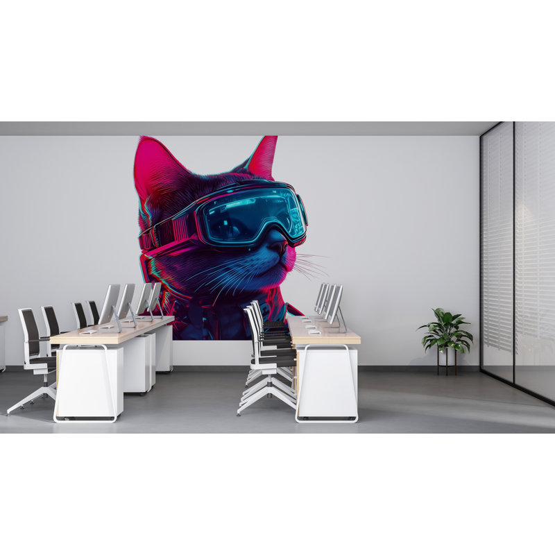 Art mural chat Cyberpunk néon, décoration murale futuriste 363Mv, H 55 po x l 29 po