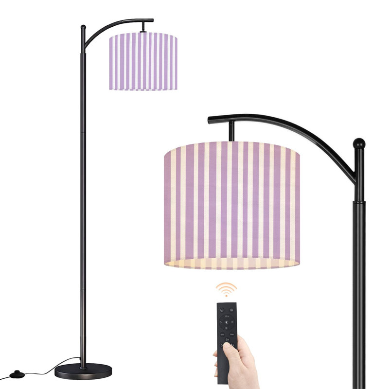 Lampe sur pied à arc avec abat-jour réglable à rayures géométriques mauve lavande, Lavender purple