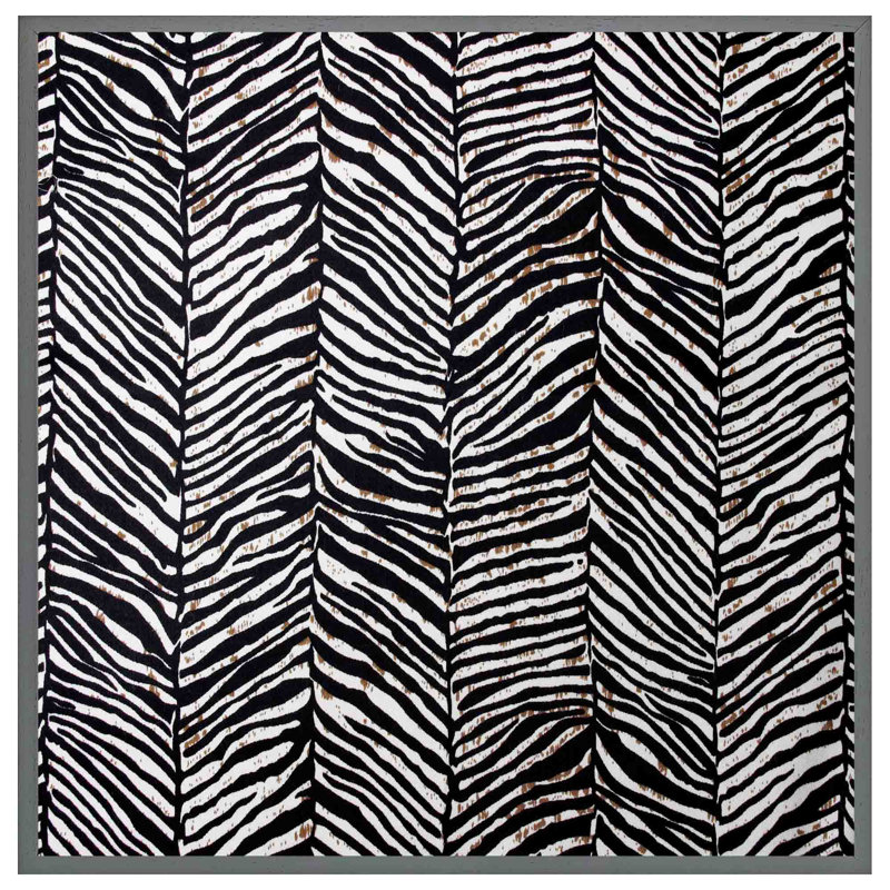 Hepatique Zebra Grunge Print 1 Piece Single Picture Frame Wall Art, 31cm H x 31cm W x 4cm D, Grey Framed