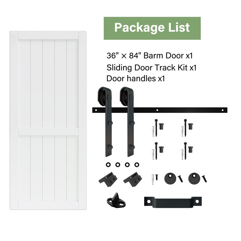 84''H Sliding Barn Door White Primed Paintable Solid+Manufactured Wood Closet Pantry Interior Doors, Without Soft Close