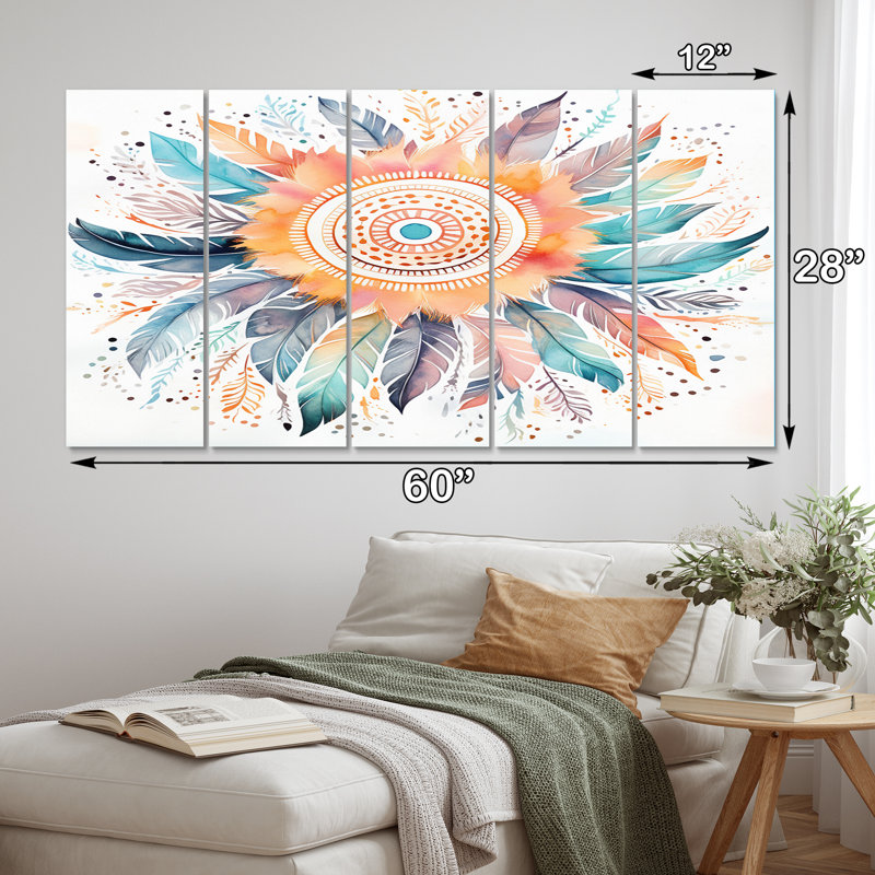 Pastel Boho Dreamcather - Attrape-rêves, reproduction d'art sur toile - 5 panneaux égaux