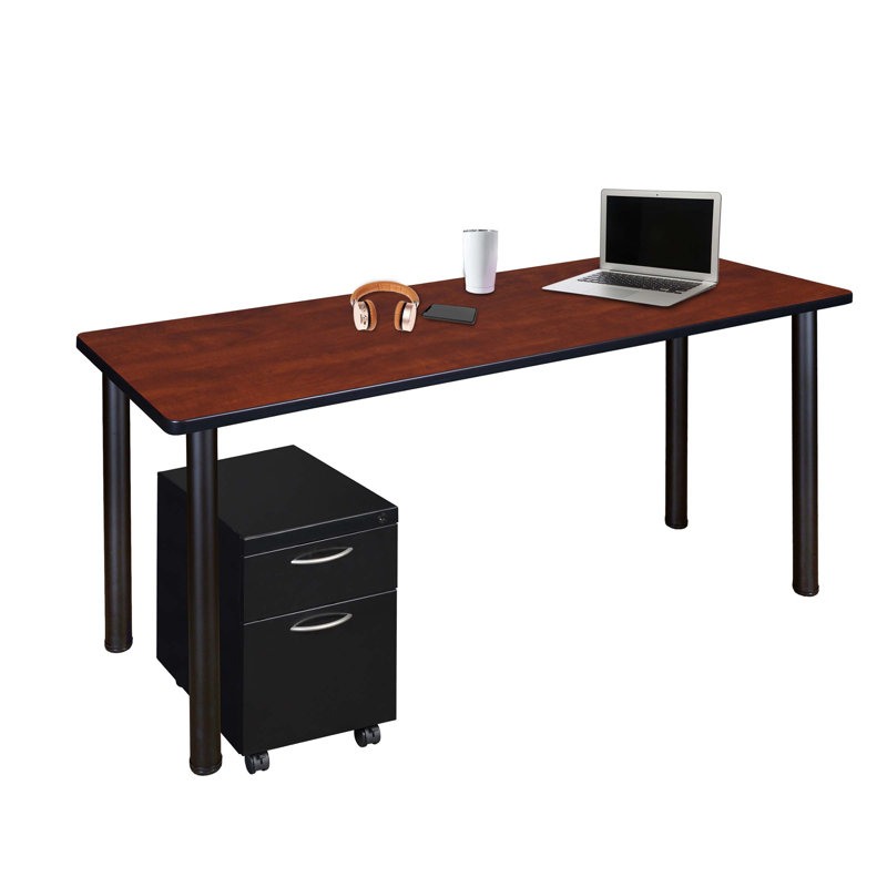 Regency Kee Mobile Desk with Storage, Cherry/Black, 29" H x 60" W x 24" D