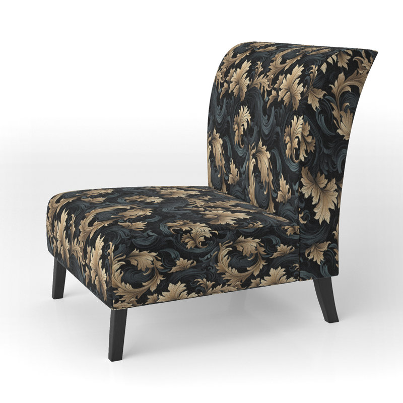 Fauteuil de chambre rembourré traditionnel noir et doré