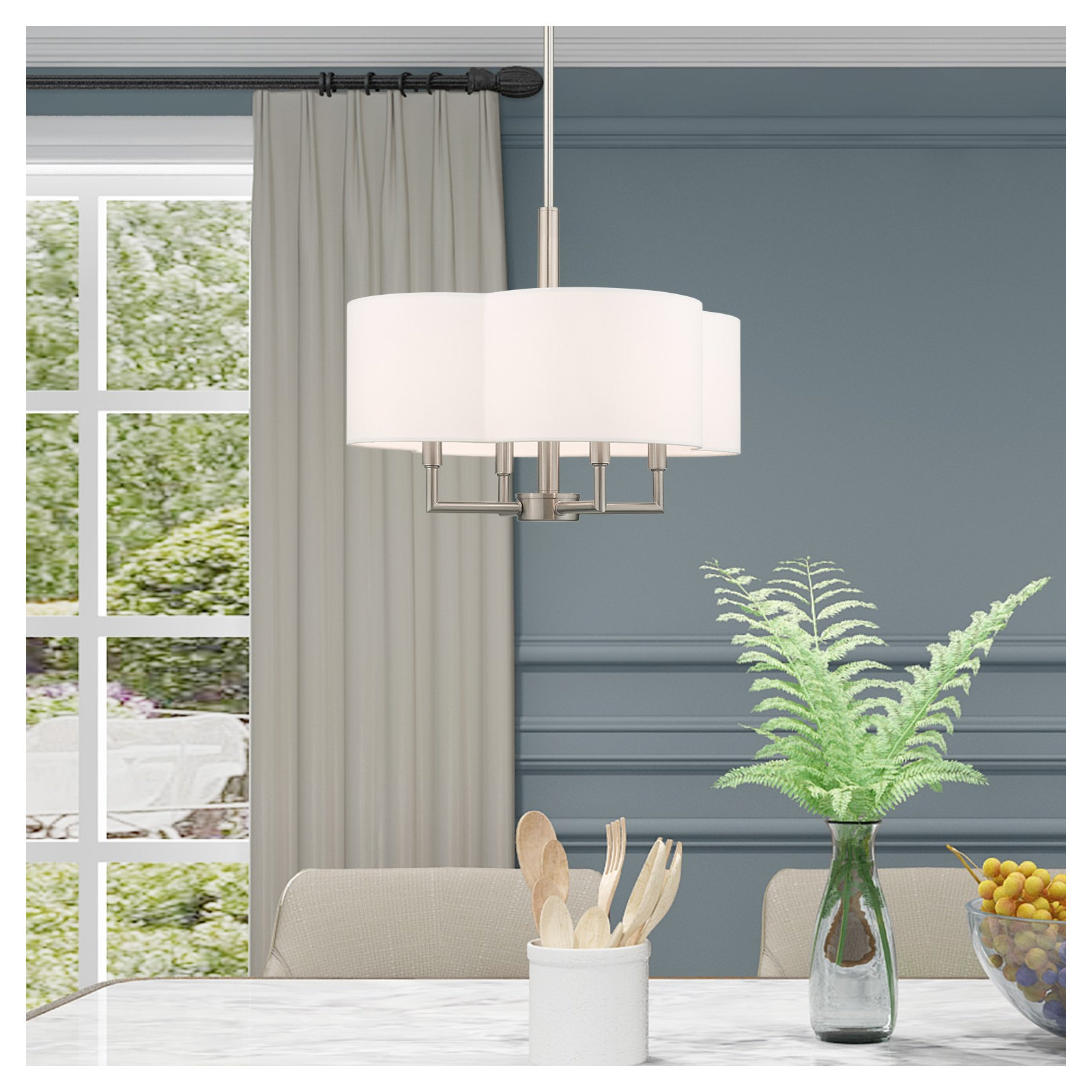 Vino Steel Dimmable Drum Chandelier, Off-White, 10"H x 20"W x 20"D