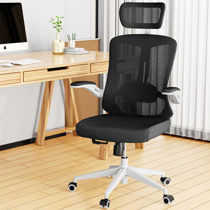 Fauteuil de bureau ergonomique Oladele Home, Blanc, Noir