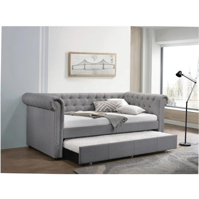 Justice Smoke Gray Fabric Daybed W/Trundle (Twin)
