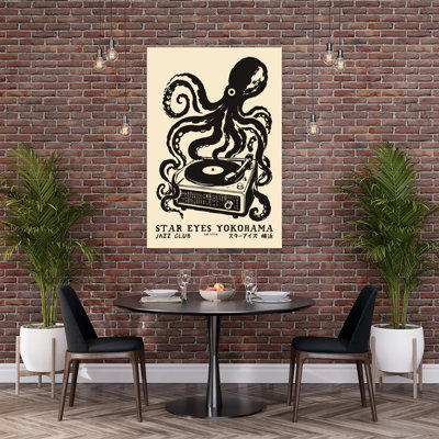 Octopus Jazz Turntable Classic Retro Vintage Octopus Wall Art Print
