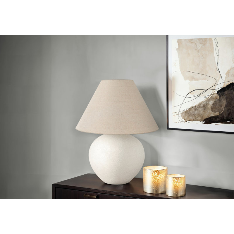 Lighting, 16 po, lampe de table, abat-jour, céramique crème, contemporain, Argent