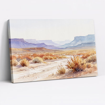 Paysage désertique à l'aquarelle avec mesas bleues, tableau sur toile