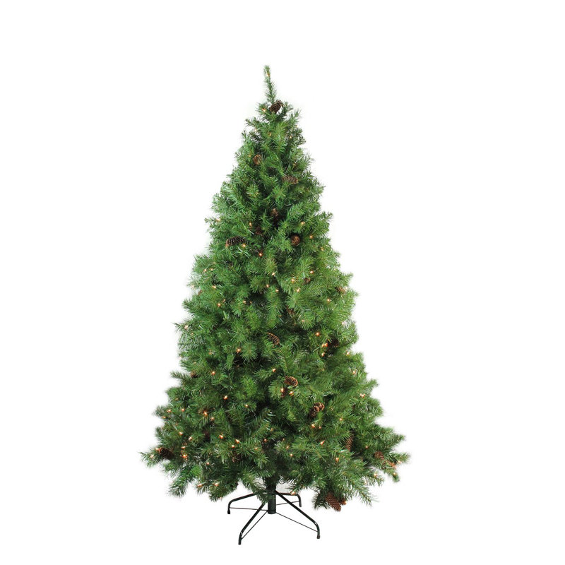 Arbre de Noël artificiel vert moyen 7,5 pi avec lumières claires, H 7,5 pi