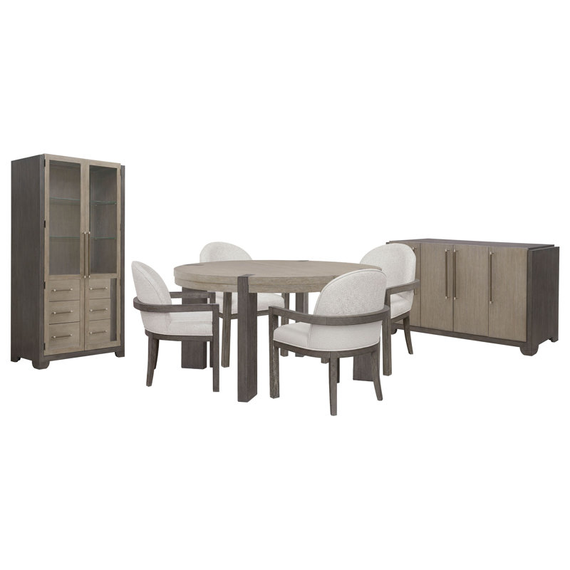 Table de salle à manger Inzillo, 7 pièces: table, 4 chaises, buffet, armoire