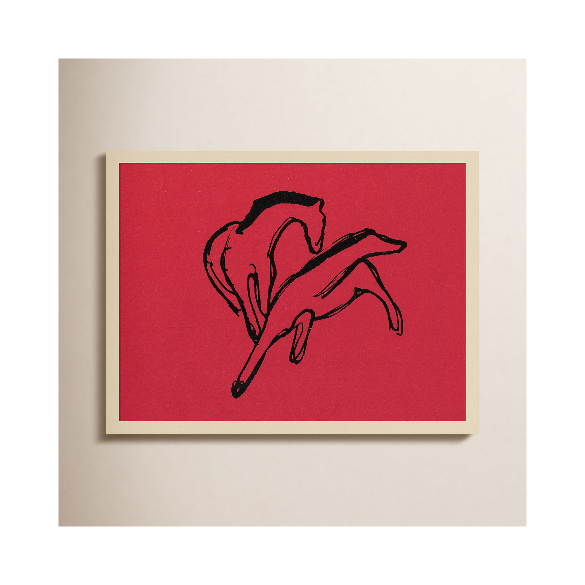 Two Horses by Wood Framed Wall Art Print, Brown, 19" H x 25" W