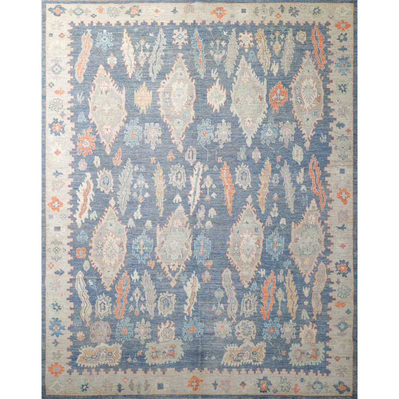 Tapis gris et ivoire noué à la main de haute qualité