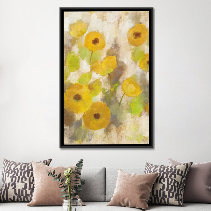 «Floating Yellow Flowers III», reproduction d'art sur toile, H 26 po x l 18 po x P 1,5 po, Toile avec cadre noir