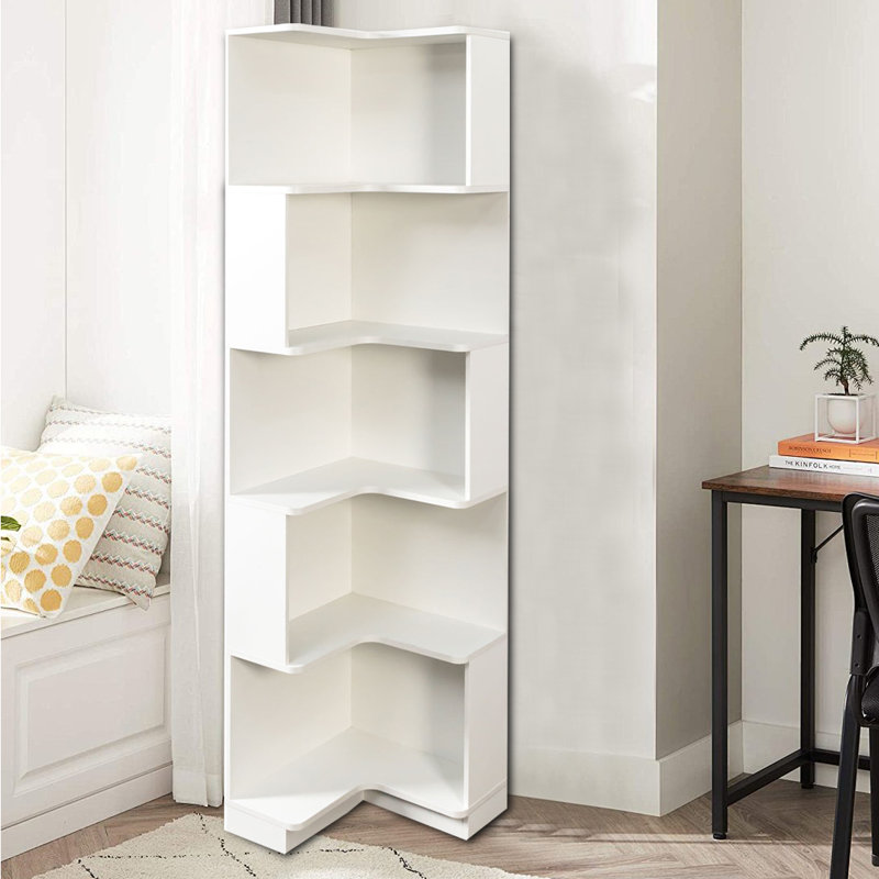 Grande vitrine d'angle avec tablettes ouvertes à 5 niveaux, organisateur de rangement autoportant peu encombrant pour la salle à manger, la salle de lecture et la chambre à coucher