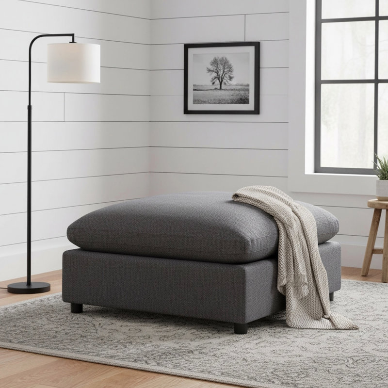 Charcoal Fabric Ottoman