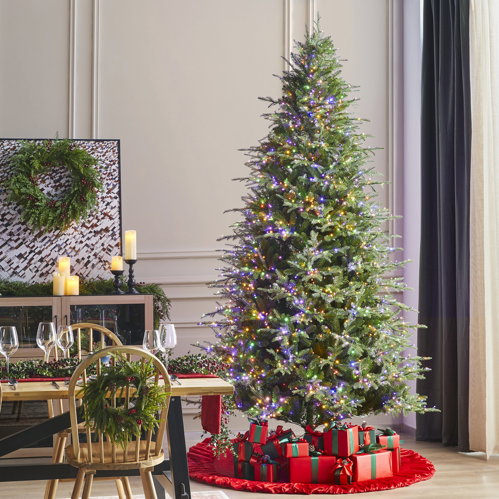 Leilonie Flocked Pre-Lit Fir Christmas Tree, 9' H