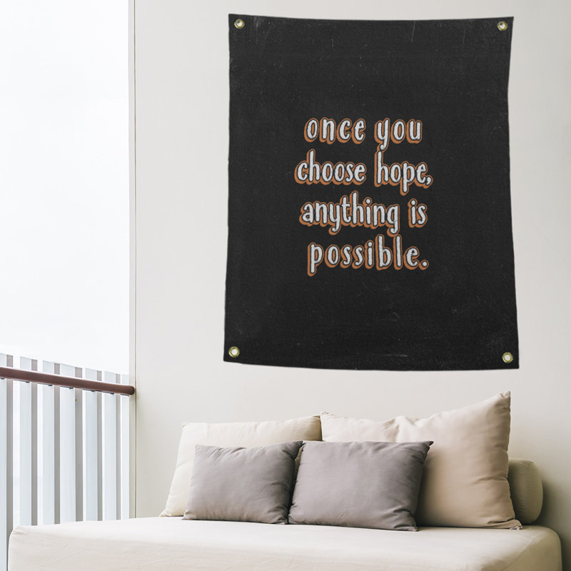 Tapisserie tableau noir en polyester, citation d’espoir, H 36 po x l 26 po, Orange