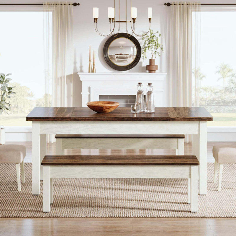 Ensemble de table de salle à manger 3 pièces avec bancs - Ensemble de table de cuisine 55 "pour 4 à 6 personnes