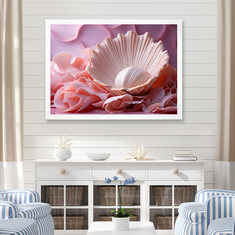 Romantisme, coquillages II sur toile, H 30 po x l 40 po x P 1,5 po, Cadre simple blanc