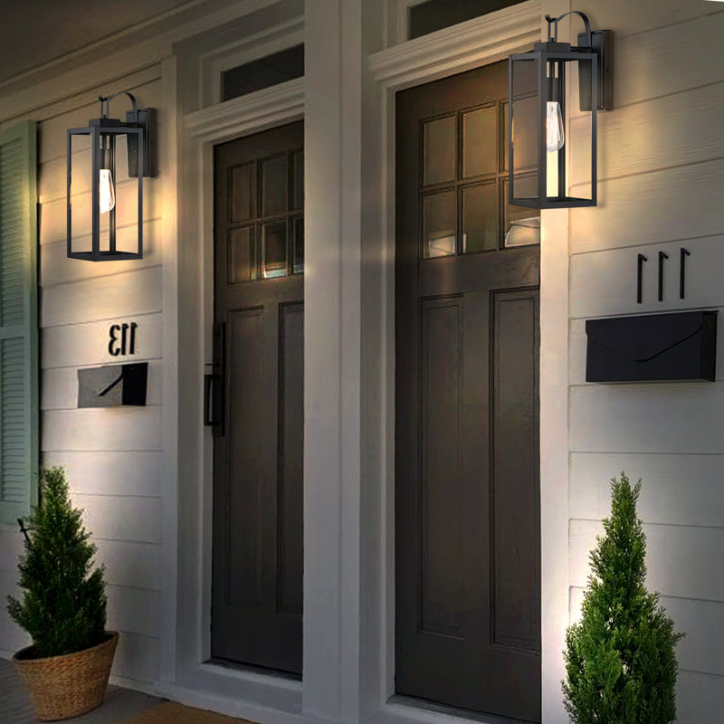 Outdoor Wall Light with Matte Black Finish, 18"H x 6"W x 8"D