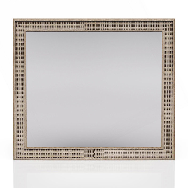 Classic Cane Mirror With Beveled Glass And Rubberwood Frame