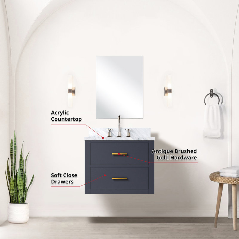 Meuble-lavabo en bois bleu 24 po X P 18 po, comptoir en acrylique, robinet et miroir de salle de bain inclus, Bleu
