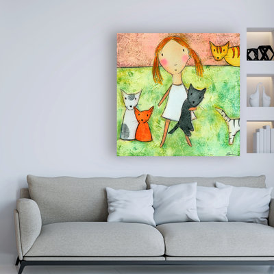 «Girl with Cats» par Carla Sonheim - reproduction d'art sur toile tendue