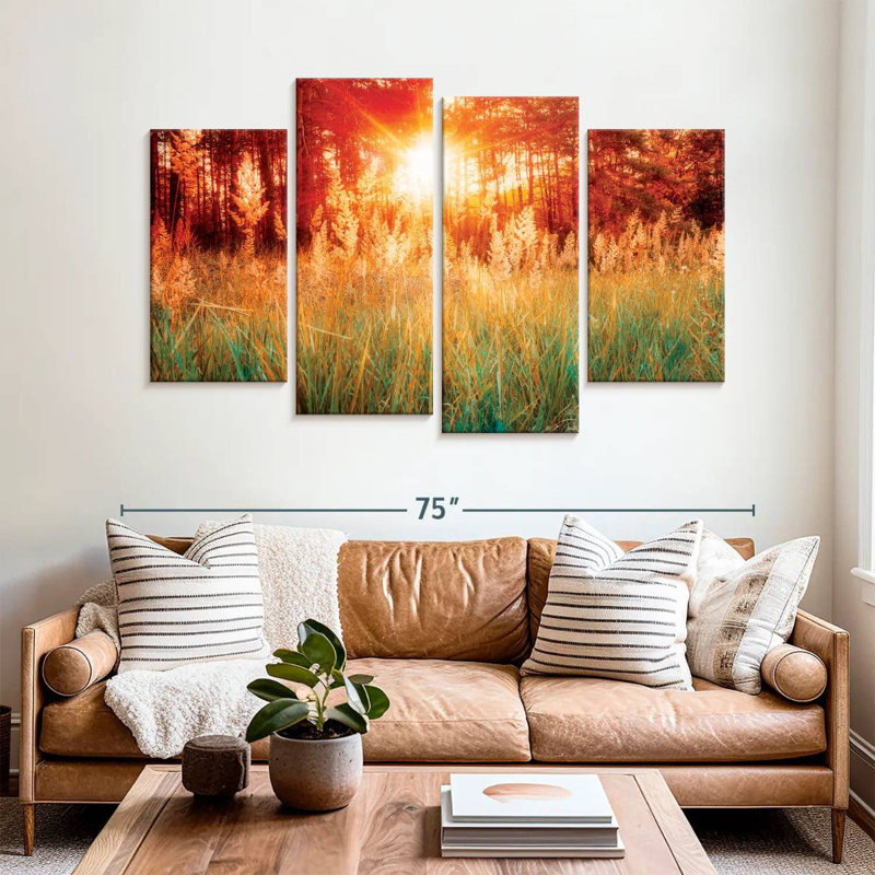 Harnek coucher de soleil avec de l'herbe, H 42 po x l 68 po