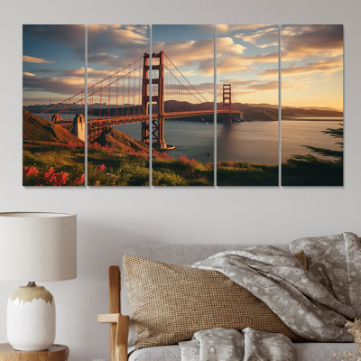 Golden Hour At The Golden Gate I - reproduction sur toile américaine - 5 panneaux égaux